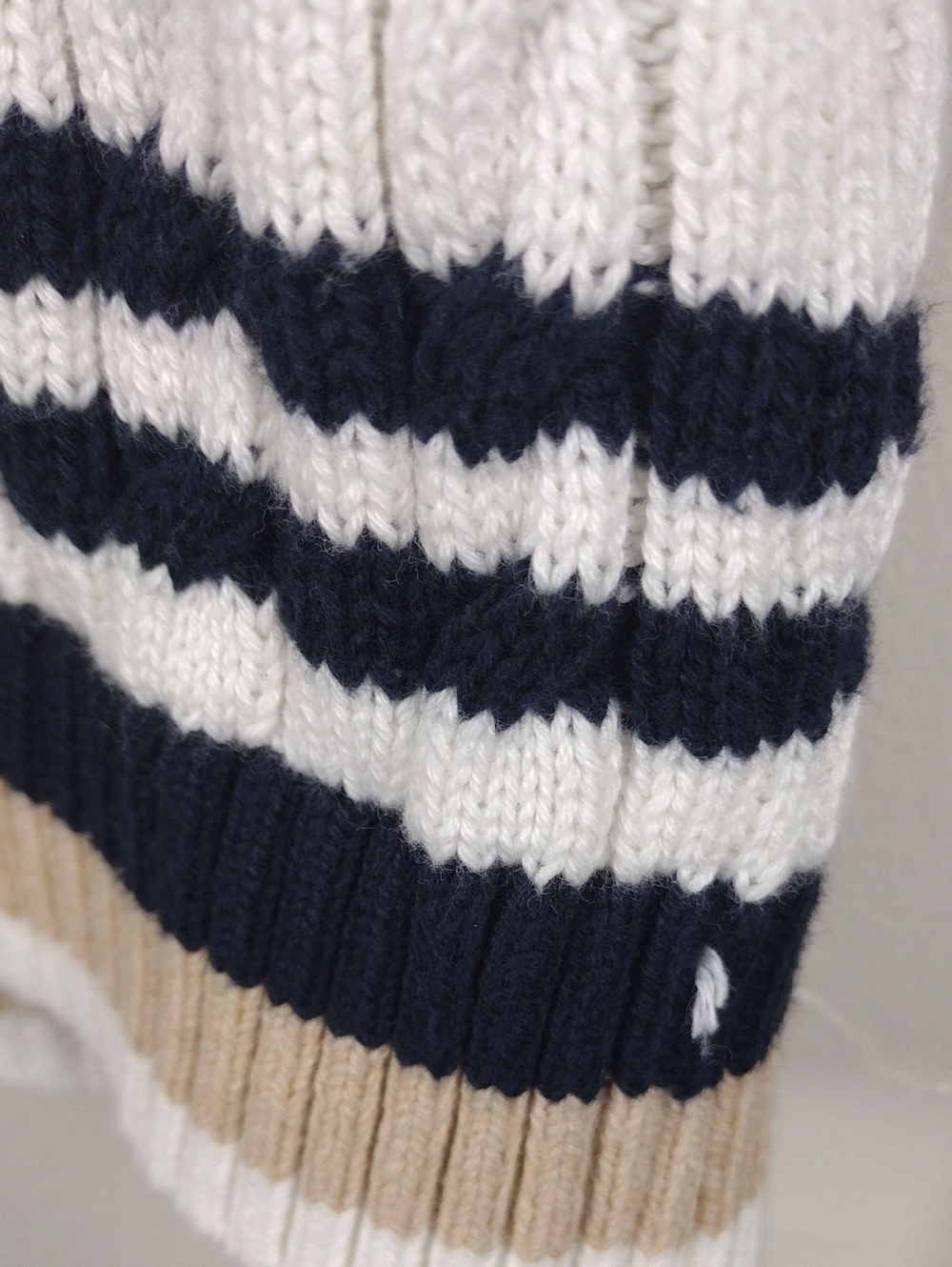 Tommy Hilfiger White Cable Knit Navy Striped Hem Crewneck Long Sleeve Sweater - Picture 10 of 12